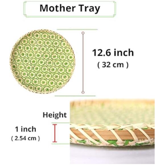 Hanging Woven Boho Bamboo Wicker Serving Tray, Wall Basket- Green - Picture 2 of 5